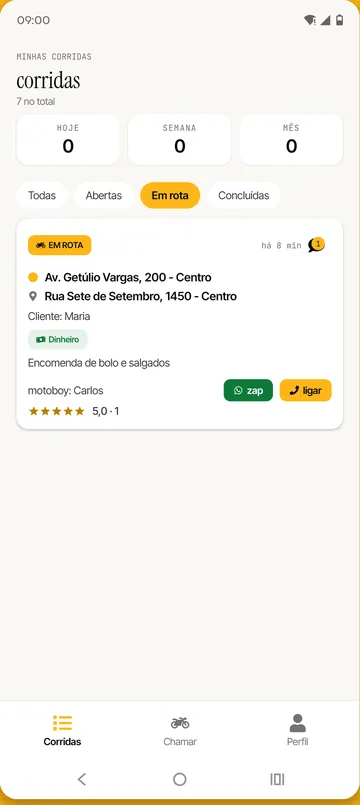 Tela da empresa acompanhando a corrida ativa